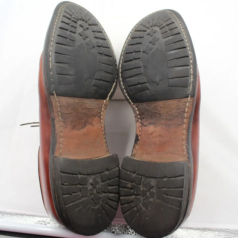 Vintage Allen Edmonds Warton Men 12 Plain Toe Derby Brown Leather Vibram Sole